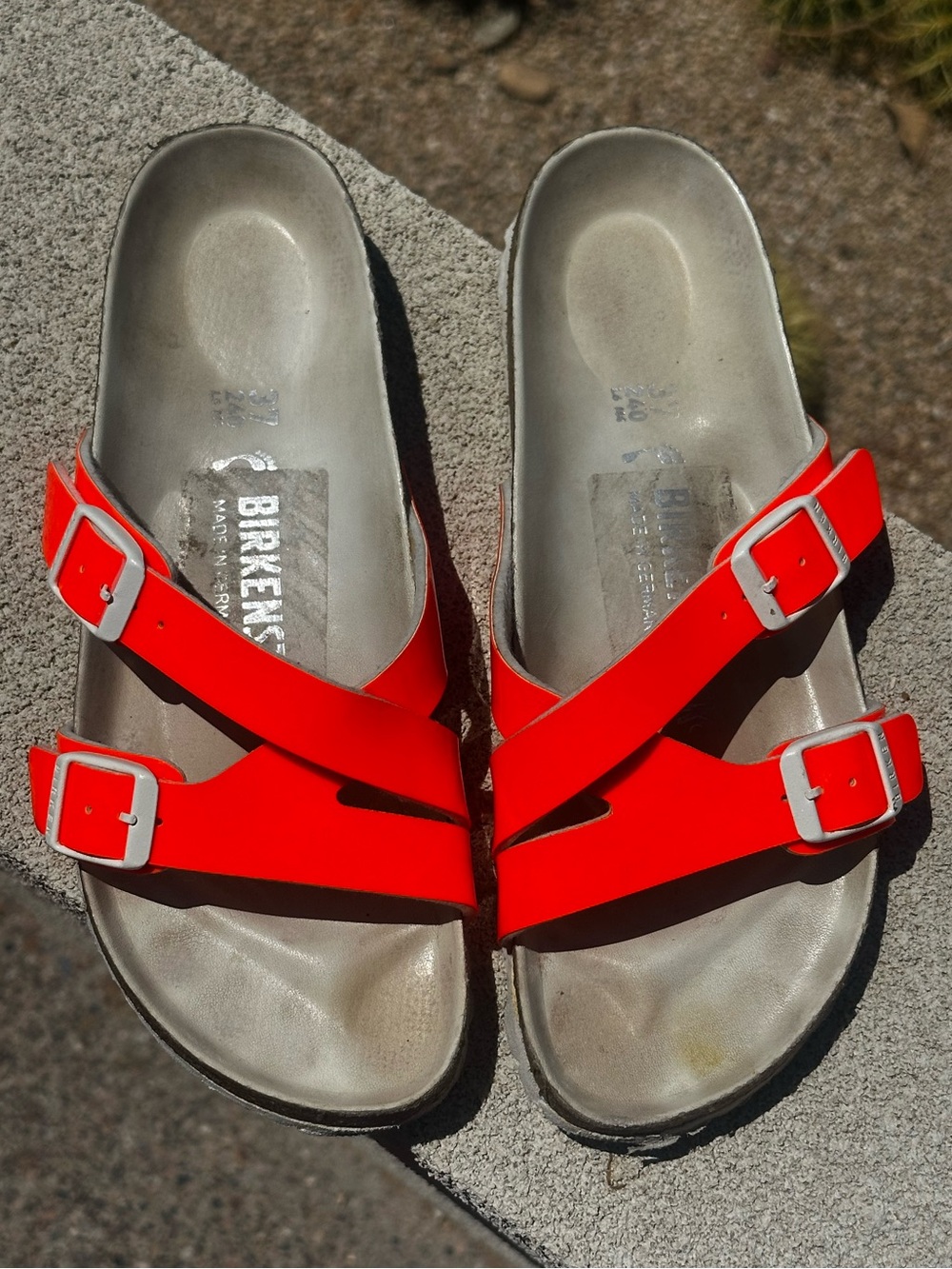 Birkenstock Arizona Neon Orange Patent Leather Two-Strap Sandals EU 37 US 6-6.5